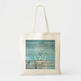 Bolsa Tote Nome de Barco Náutico Âncora Madeira Rústica