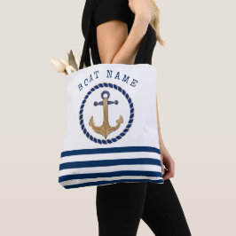Bolsa Tote Nome de Barco Náutico, Âncora Retro Azul Marinho L
