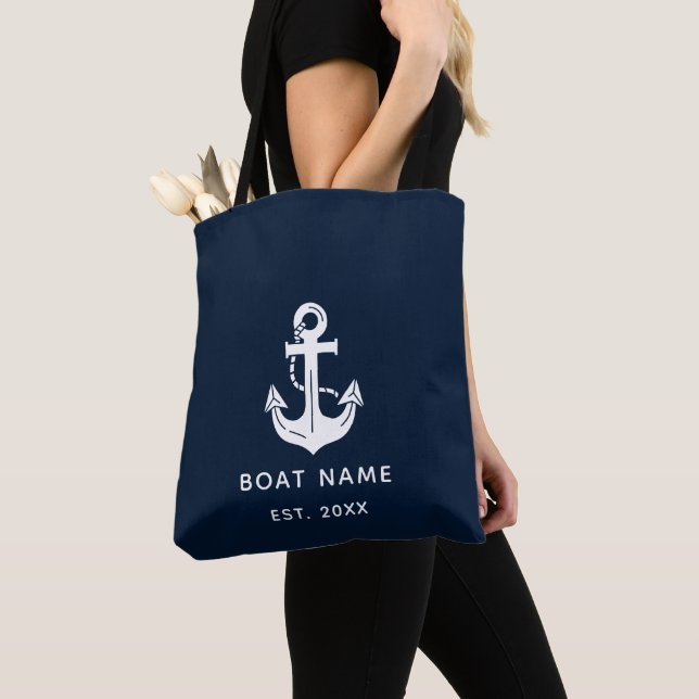 Bolsa Tote Nome de barco náutico personalizado Âncora (Close Up)