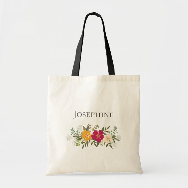 Bolsa Tote Nome de Bridesmaid do Buquê Floral Vibrant  (Frente)