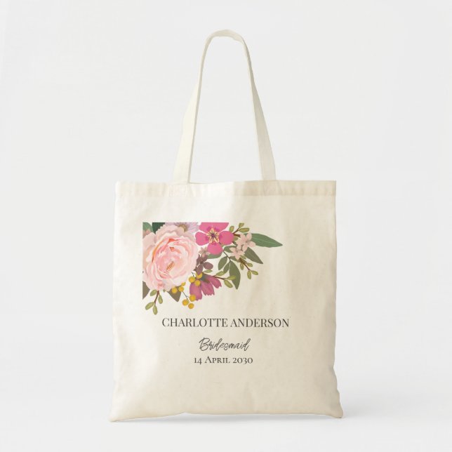 Bolsa Tote Nome de Bridesmaid do Primavera do Jardim Floral R (Frente)