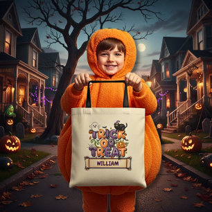 Bolsa Tote Nome de Criança Bonita Trick Halloween ou Trick To