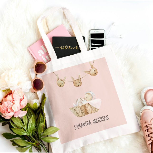 Bolsa Tote Nome de Criança Rosa Pastel de Beleza Moderna (Criador carregado)