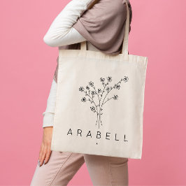 Bolsa Tote Nome de Dama de Honra Flor Silvestre Rústica