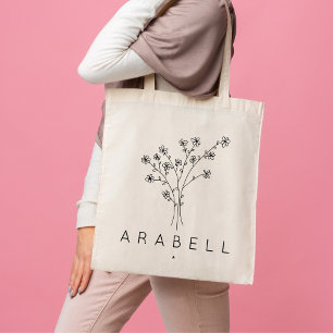 Bolsa Tote Nome de Dama de Honra Flor Silvestre Rústica