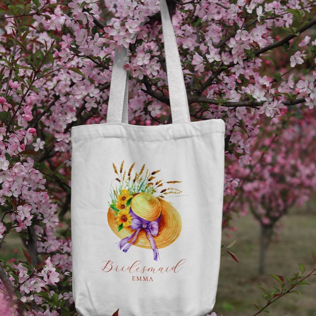 Bolsa Tote Nome de dama de honra floral boho  (Criador carregado)