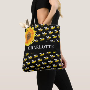 Bolsa Tote Nome de girassol de abelhas pretas