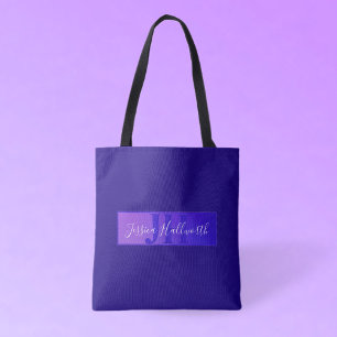 Bolsa Tote Nome de Letra Moderna e Elegante & Monograma Roxo 