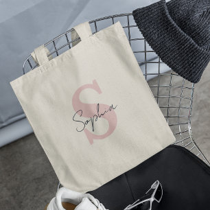 Bolsa Tote Nome de Letra Tendo com Monograma Inicial Rosa