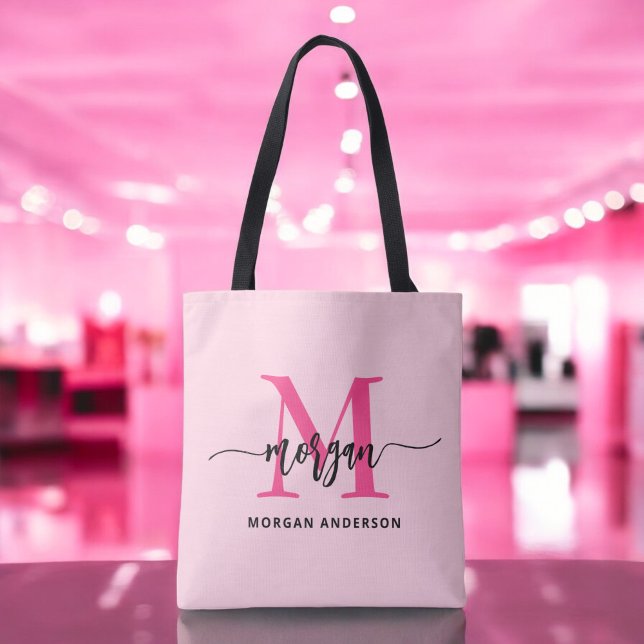 Bolsa Tote Nome de Monograma de Rapariga de Script Moderno Ro (Criador carregado)