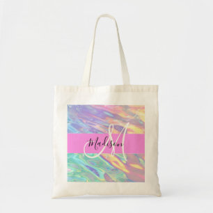 Bolsa Tote Nome de Monograma Holográfico Iridescente Rosa Fem