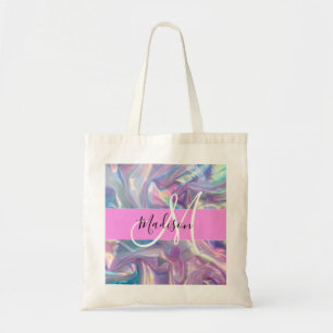 Bolsa Tote Nome de Monograma Iridescente Holográfico Rosa Fem