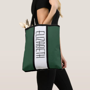 Bolsa Tote Nome de Monograma Moderno Tendência Verde Preto Br