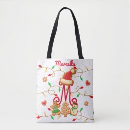Bolsa Tote Nome de Natal Monograma Pão de Pão Vermelho Person