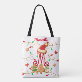 Bolsa Tote Nome de Natal Monograma Pão de Pão Vermelho Person
