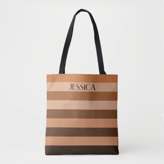 Bolsa Tote Nome de Padrão Listrado Marrom Moderno (Frente)