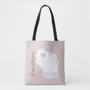 Bolsa Tote Nome de personalização do mapa do estado de Wisc
