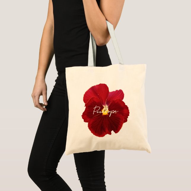 Bolsa Tote Nome de Script de Foto de Pensée Burgundy Vermelho (Frente (produto))