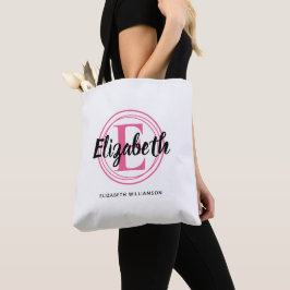 Bolsa Tote Nome de Script Inicial Monograma Rosa Quente da Mo