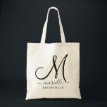 Bolsa Tote Nome de Script Inicial Preto - Bridesmaid Floral G<br><div class="desc">Uma mochila para a dama de uma dama de honra moderna. Não remova as caixas de ambos os lados da fonte do nome. Basta digitar o nome entre as caixas. São balsas adicionadas para decoração.</div>