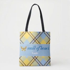 Bolsa Tote Nome de Script Personalizado Moderno Tartan brides