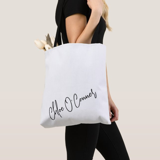 Bolsa Tote Nome de Script Preto do Monograma de Tendência Bra (Close Up)