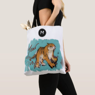 Bolsa Tote Nome do Ano do Tigre Chinês de Pintura Original A