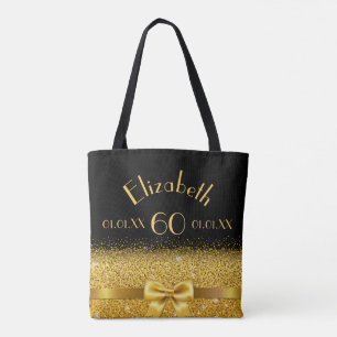 Bolsa Tote Nome do arco de ouro negro de 60 anos