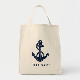 Bolsa Tote Nome do barco âncora náutica personalizado
