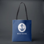Bolsa Tote Nome do barco Ancoragem náutica e Marinho de corda<br><div class="desc">Um saco azul marinho com seu nome personalizado,  nome do barco ou outro texto desejado. Possui uma corda e âncora náutica personalizada. Personalize facilmente a cor base para corresponder ao seu tema ou decoração atual. Excelente para férias,  comprar e viajar. O presente personalizado perfeito para qualquer ocasião.</div>
