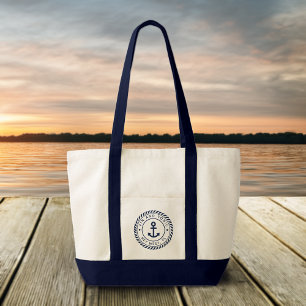 Bolsa Tote Nome do Barco Personalizado da Âncora Azul do Mari