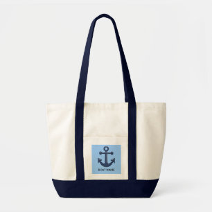 Bolsa Tote Nome do Barco Personalizado da Âncora Náutica Az