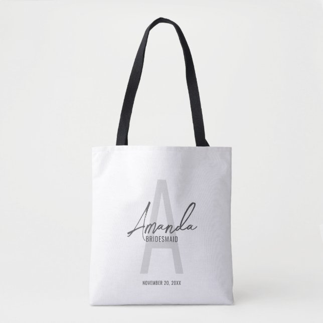 Bolsa Tote Nome do Bridesmaid Personalizado de Script Moderno (Frente)