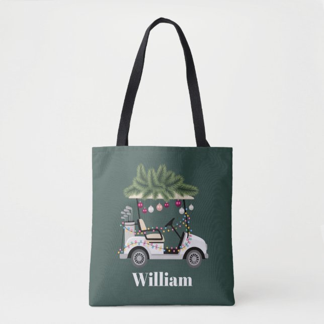 Bolsa Tote Nome do Carrinho Personalizado Bolas de Golfe Nata (Frente)