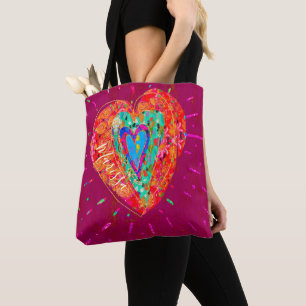 Bolsa Tote Nome do Coração da Turquesa Rosa-Hippie