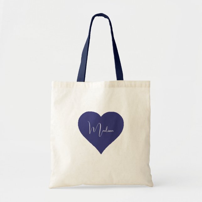 Bolsa Tote Nome do design personalizado Dark Blue Simples Pre (Frente)