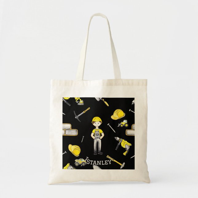 Bolsa Tote Nome do Despejo do Caminhão de Construção Amarelo- (Frente)