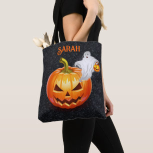 Bolsa Tote Nome do Dia das Bruxas Trick ou Tratar o Fantasma 