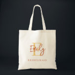 Bolsa Tote Nome do Monograma Bridesmaid Terracotta inicial Do<br><div class="desc">Nome do Monograma Script Inicial Bridesmaid Terracotta Dourado. Fácil de personalizar com o nome e o nome dos eventos e presentes do partido noiva.</div>