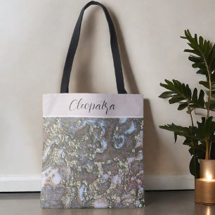 Bolsa Tote Nome do monograma - caligrafia floral branca escam