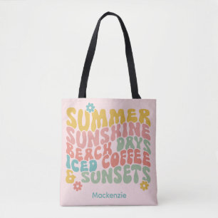 Bolsa Tote Nome do Monograma Cor-de-Rosa de Verão