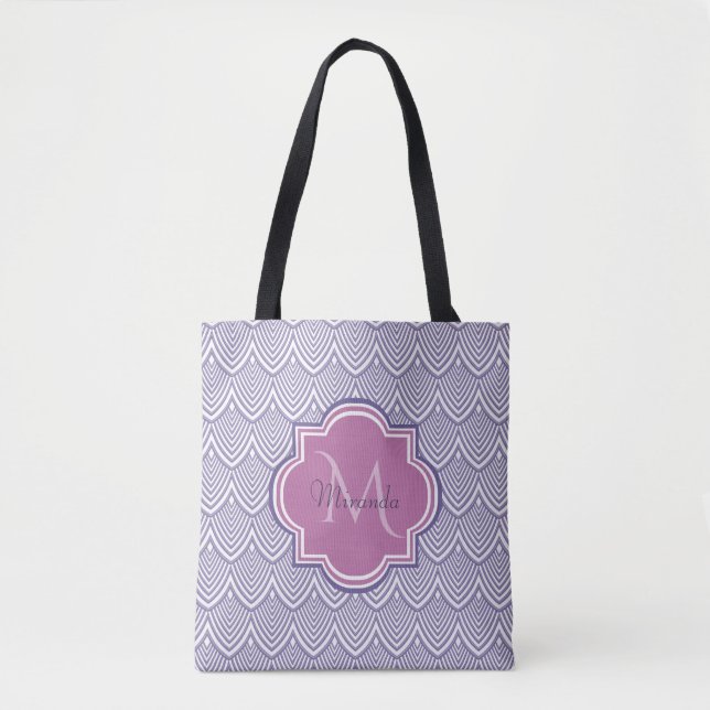 Bolsa Tote Nome do Monograma da Orquídea Archada Ultra Violet (Frente)