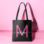 Bolsa Tote Nome do Monograma da Rapariga Preta-Rosa Quente<br><div class="desc">Carregar o seu essencial com o estilo do nosso Tote Bag (Tote Bag) de Nome Moderno de Script Moderno Rosa Quente Apresentando um design cor-de-rosa-quente ousado, este bolsa é personalizado com o seu nome em um script moderno chic para uma aparência tradicional e personalizada. Perfeito para compro, escola ou uso...</div>