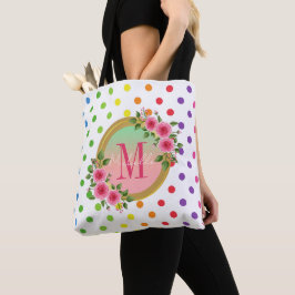 Bolsa Tote Nome do Monograma de Bridesmaid Floral Rosa Elegan