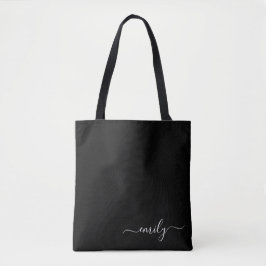 Bolsa Tote Nome do Monograma de Script Moderno Preto e Branco