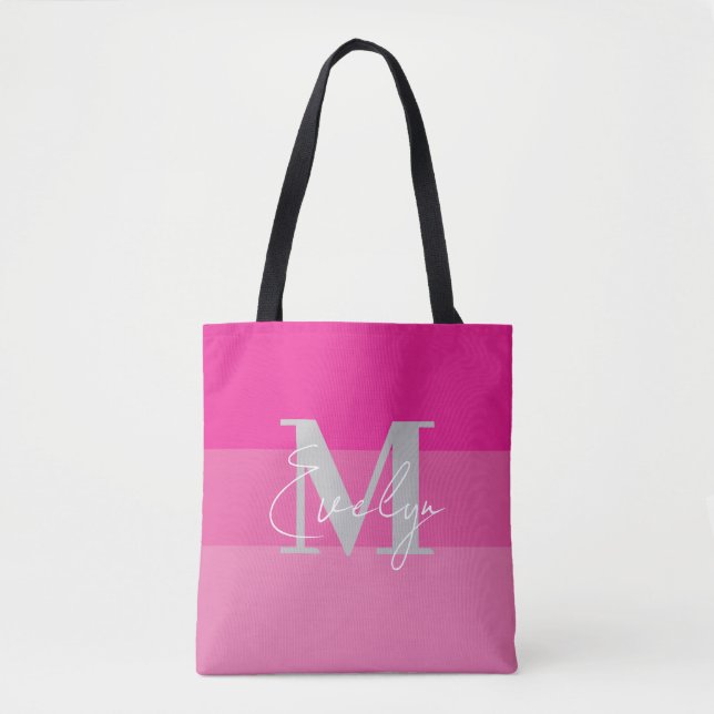 Bolsa Tote Nome do Monograma do Bloco de Cor Rosa (Frente)