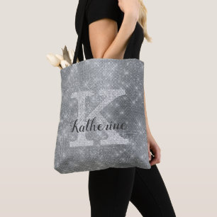 Bolsa Tote Nome do Monograma do Glitter Sparkle Glitter Girar
