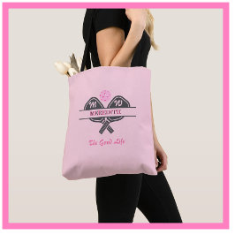 Bolsa Tote Nome do Monograma do Jogador de Pickleball Paddles