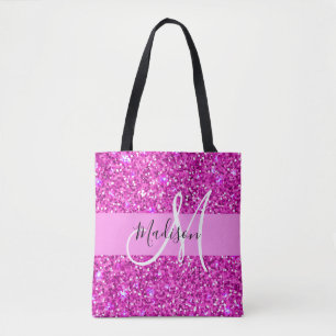 Bolsa Tote Nome do Monograma do Minigrama Glitter Rosa e Mage