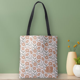 Bolsa Tote Nome do Monograma do Padrão de Daisy Floral Retro